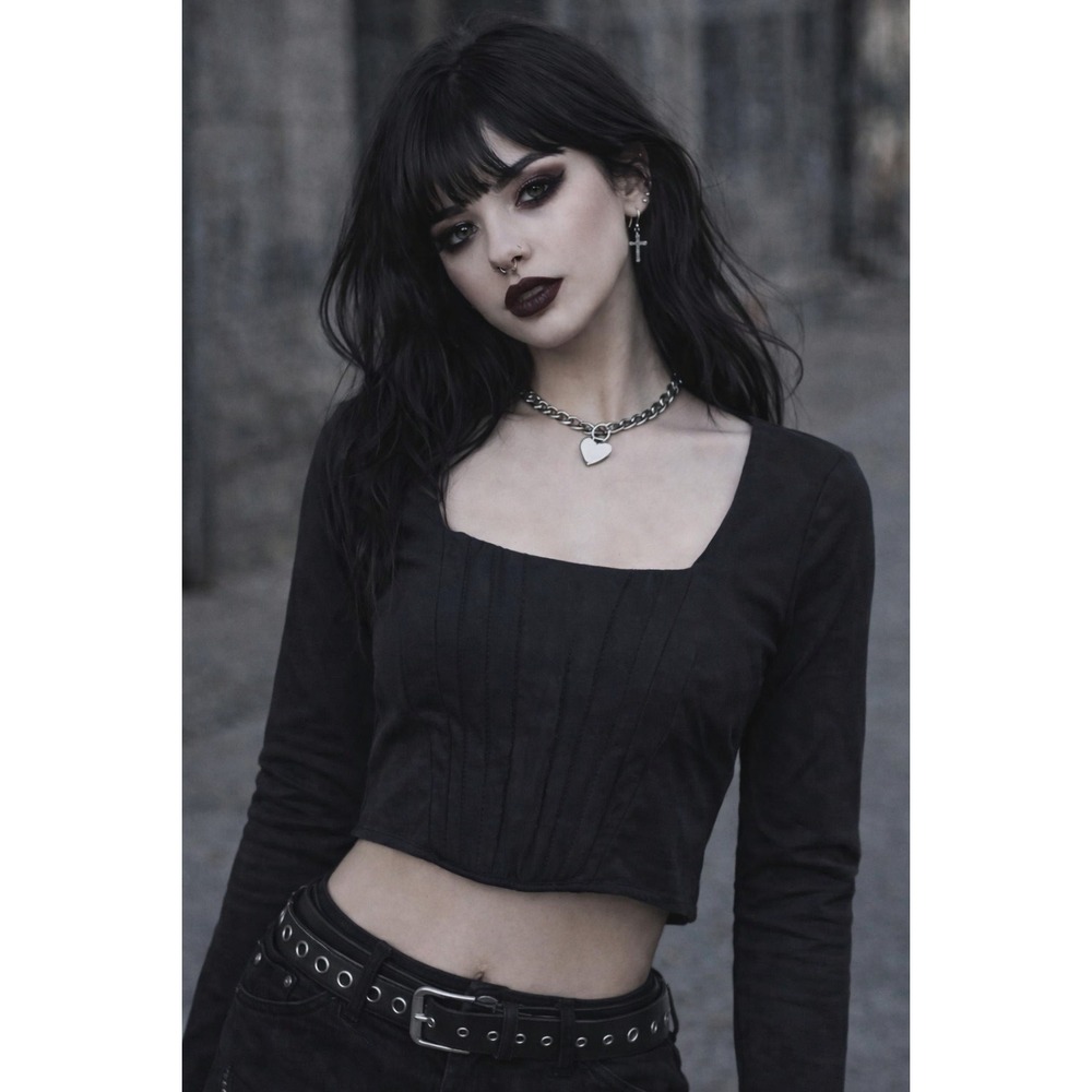 Hunter & Brown Grunge 90s Goth Corset Crop Top M Black Y2K Shaping Whimsgoth NWT - Picture 2 of 6